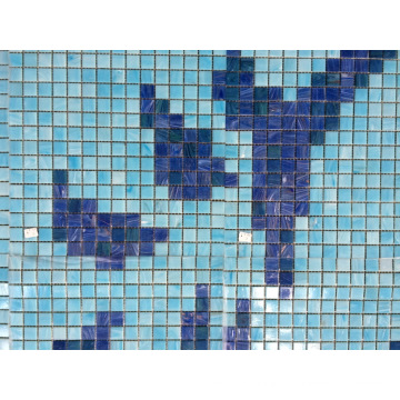 Flower Pattern Swimming Pool Bali Style Blue Swimming Pool Tile Melting Glass Mosaic